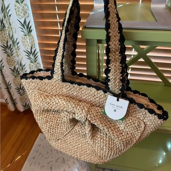 KATE SPADE x Target Raffia Bow Tote Bag Natural with Black